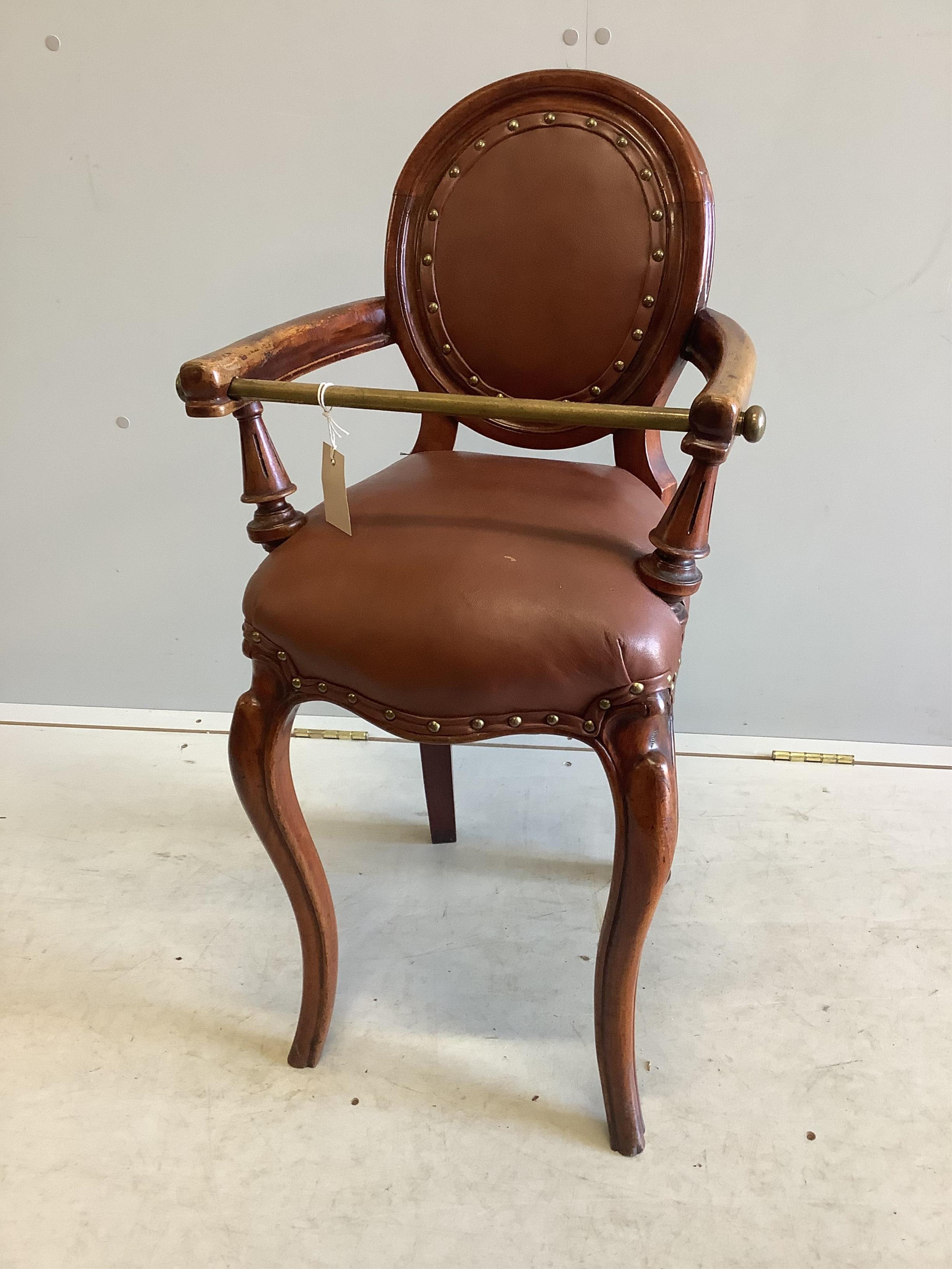 A 19th century French mahogany child's high chair, width 45cm, depth 40cm, height 86cm. Condition - good